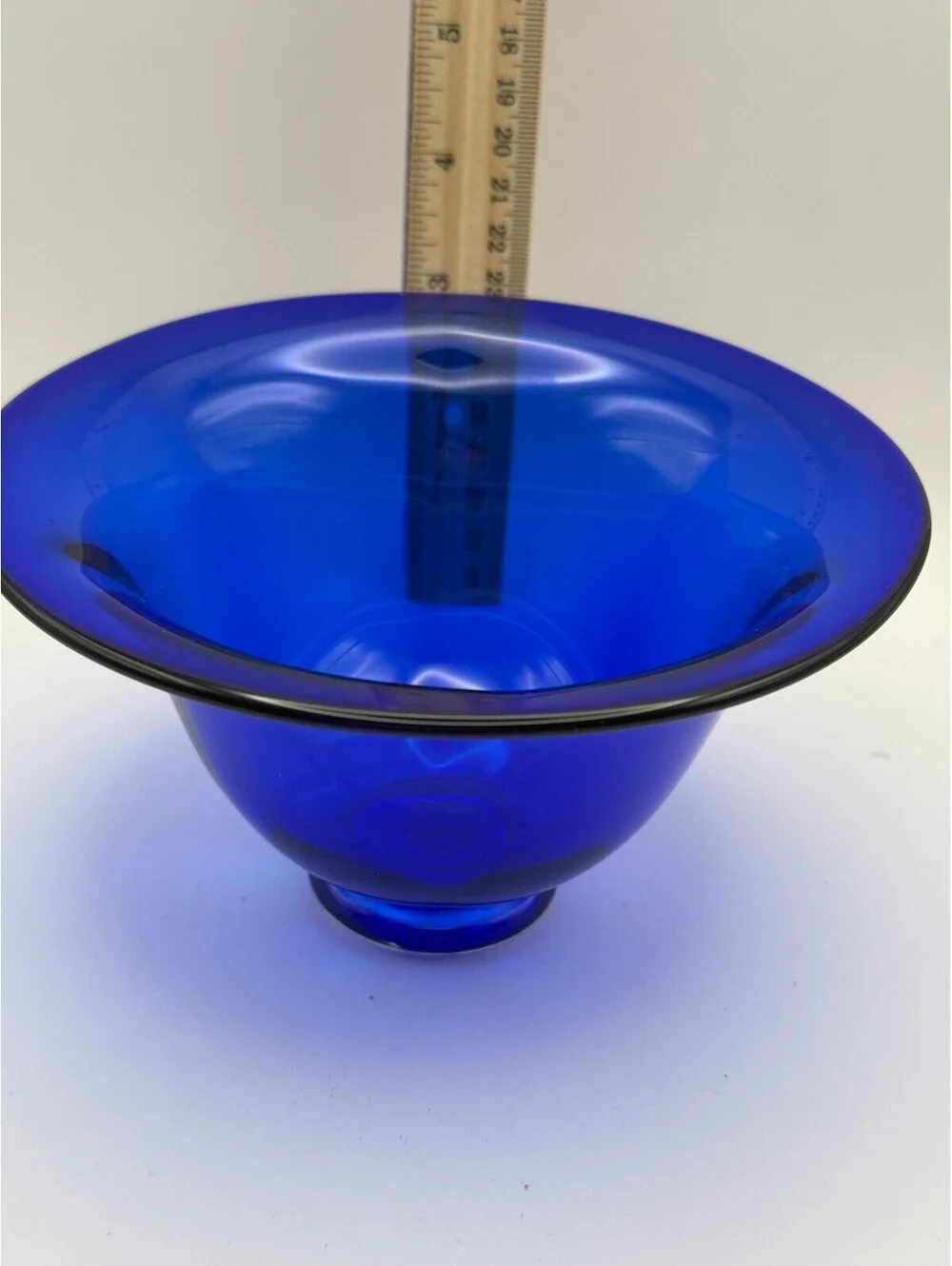 Micke Johannsen Signed Hand Blown Cobalt Blue Art Glass Pedestal Bowl Sweden